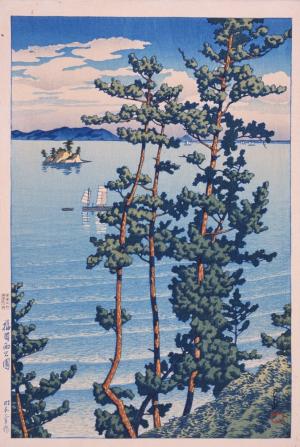 旅みやげ第三集　福岡西公園、多色摺木版画、昭和3年（1928）