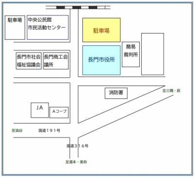 長門市役所位置図