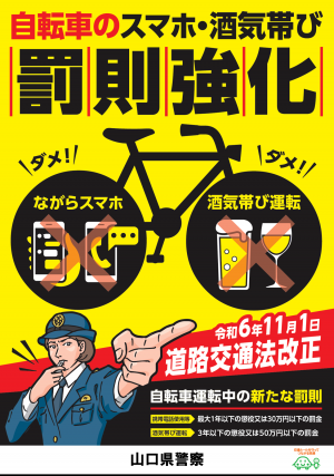 自転車のながら運転、酒気帯び運転厳罰強化チラシ（表）