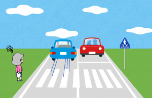 横断歩道を渡ろうとしている歩行者に気づかない自動車