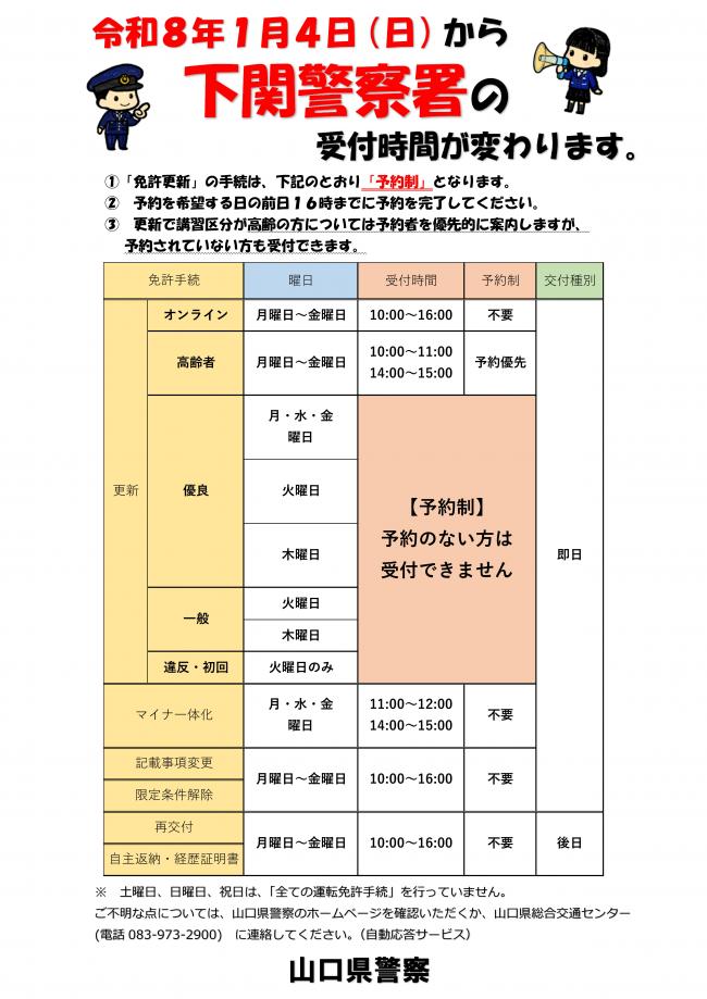 下関署の受付時間