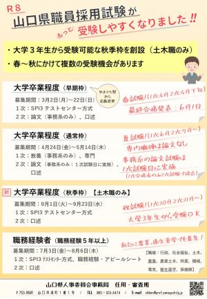 令和8年度山口県職員採用試験のポイント（表）