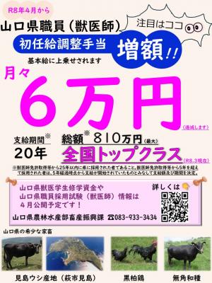 山口県職員（獣医師）初任給調整手当増額