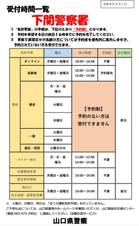 下関警察署受付時間